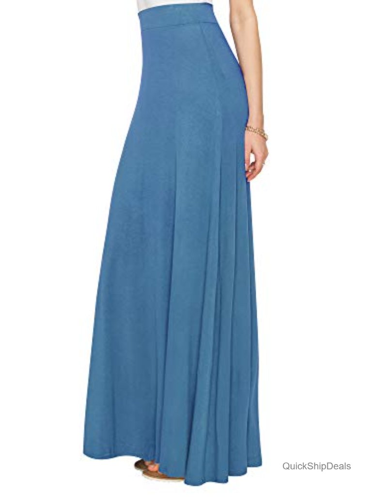 High Waist Flared Maxi Skirt - Soft Rayon Spandex A-Line Long Skirt
